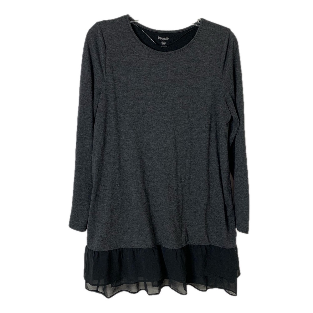 Kensie Black Gray Tiered Ruffle Tunic Dress